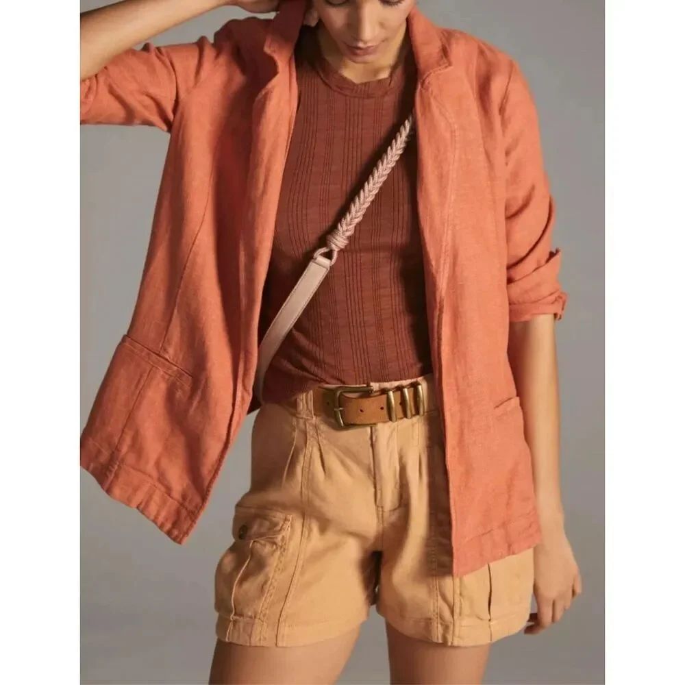 Anthropologie Vintage Washed Linen blend Blazer oversized boho lagenlook Sz 6